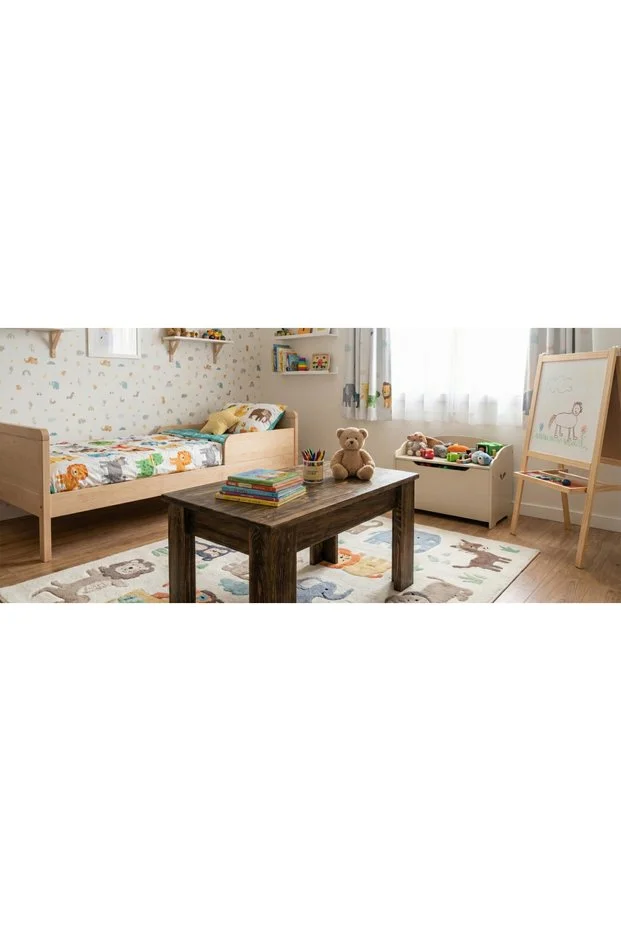 Orta Sehpa - Gizli Bölmeli Raylı Ahşap Sehpa - Montessori Çocuk Çalışma ve Oyun Masası